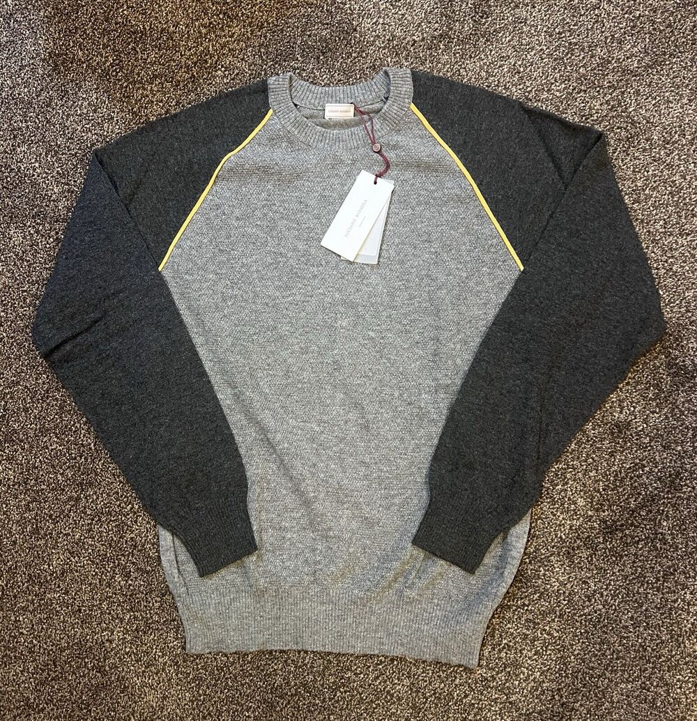 Luciano Barbera Men’s Raglan Cashmere Blend Do Gray Lt Grey Yellow Detail